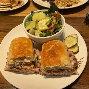 Are complete meal Cubano sandwich side salad chicken fried steak scrambled eggs hashbrowns pancakes