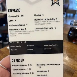 Coffee Menu
