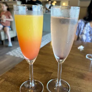 Left - Sunset Mimosa Right - Blueberry Lemon Mimosa