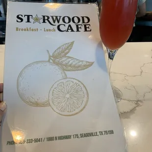 Menu and cranberry mimosa