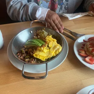 Southwest skillet and strawberry shortcake pancakes