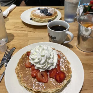 Strawberry pancakes and blueberry pancakes
