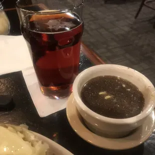 Sam Adams draft, and the extra au jus I requested. The au jus was great. Beefy taste and good with the prime rib