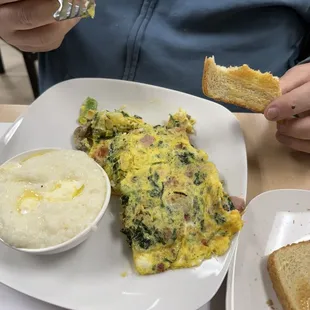 Everything omelet and grits.