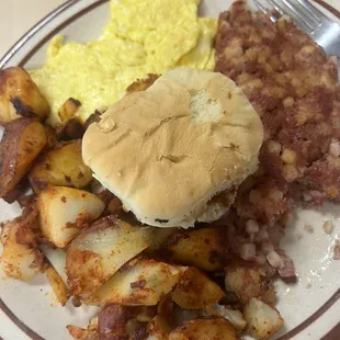 Corned beef hash with home fries
