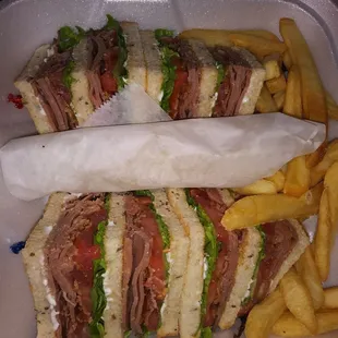 Roast Beef Club and fries
