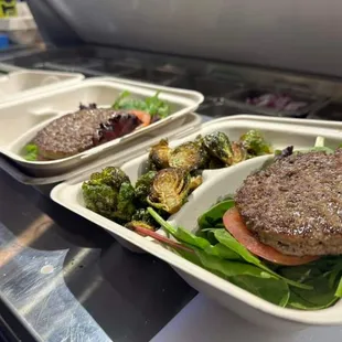 a burger and vegetables