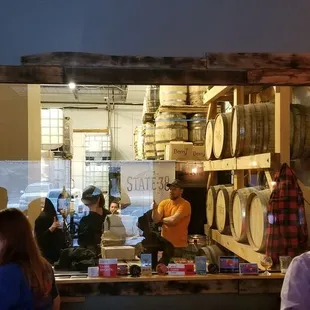 View of barrels behind bar