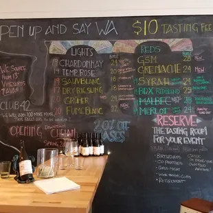 a blackboard with a list of wines