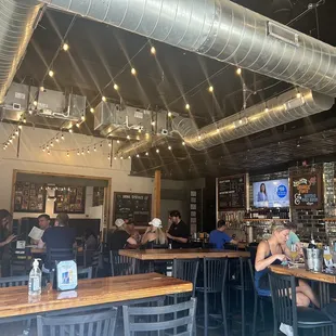 people sitting at tables in a restaurant