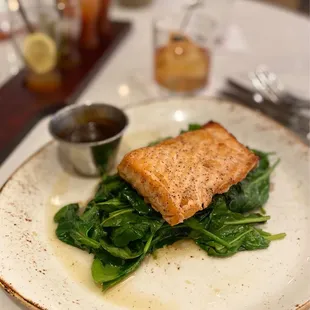 Seared Verlasso Salmon - I subbed the root veggies for the garlicky spinach! Perfection!!!