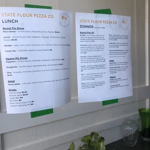 Menu posted on front window.