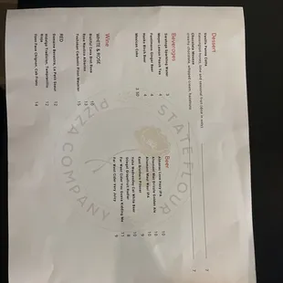 Drink menu