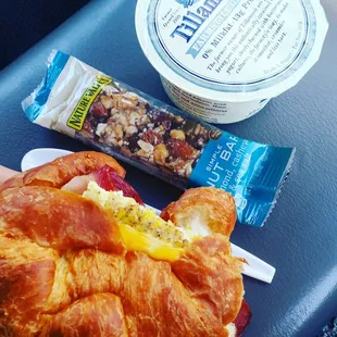 Bacon egg and cheese  croissant sandwich from the hot deli