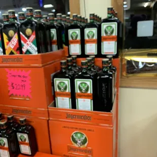 a display of liquor bottles