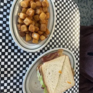 BLT with home fries on the side