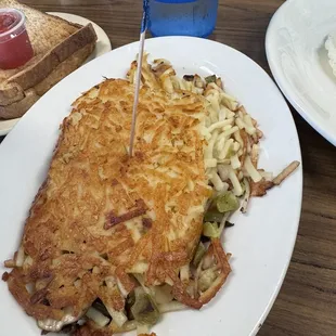 Hasbrowns w/ peppers, mushrooms, and onions