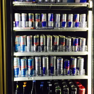 a refrigerator full of cans