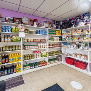 shelves of food in a grocery store