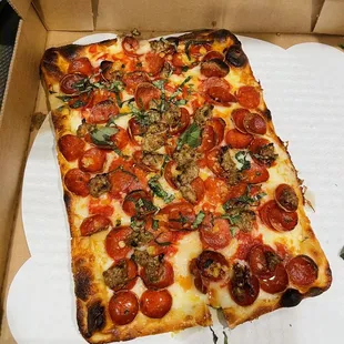 The &quot;Grandma Pie&quot; if you love deep dish square pies get this. Added pep to the za and it was perf. Along side the El Blanco winning combo.
