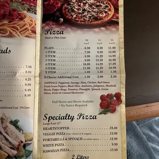 menu and prices