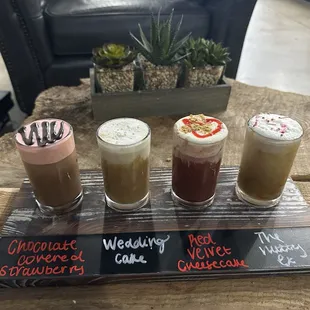 Valentines iced coffee flight