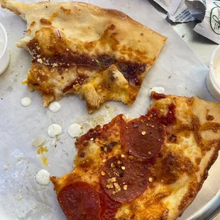 BBQ chicken and pepperoni pizza. To hungry to take before picture :P