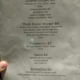 menu