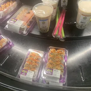Boba and sushi for sale
