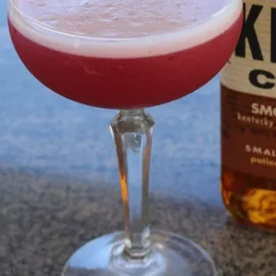 Knob Cobbler | smoked maple bourbon | blackberries | coconut water | Cointreau noir | lemon | egg white