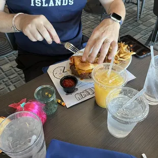Bacon bbq burger and house cut fries.