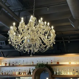Chandelier next to the bar ..