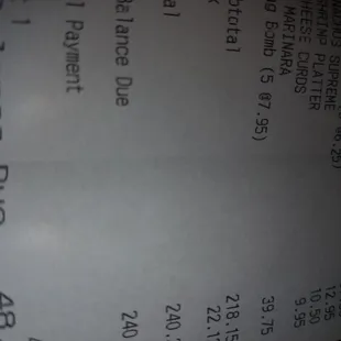 the receipt for the restaurant