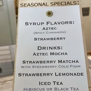 Seasonal specials
