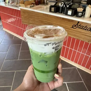 Strawberry Matcha with cold foam