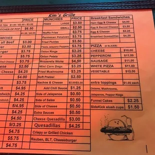 Menu of Kim's Grille.