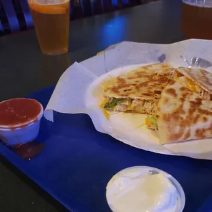 Really delicious chicken quesadilla!  Draper the Chef is always so kind, and makes some excellent bar food!