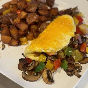 Mushroom omelette, country potatoes