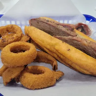 Tri tip sandwich meal sub onion rings instead of fries