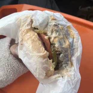Burger so greasy that it seeped through the wrapping?