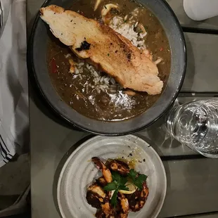 Gumbo with side of blackened shrimp.