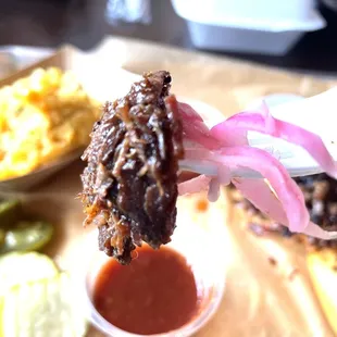 Brisket, pickled onions