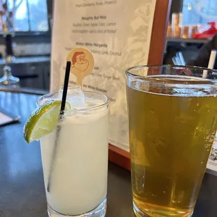Christmas margarita and local draft.