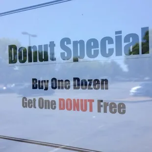 donut special buy one dozen get one donut free
