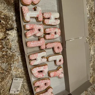 a box of doughnuts on a counter