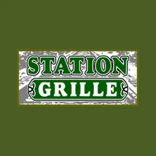 a green and white sign with the words station grille