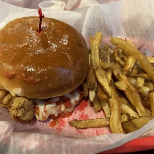 Chicken Parmesan Sandwich and Fries