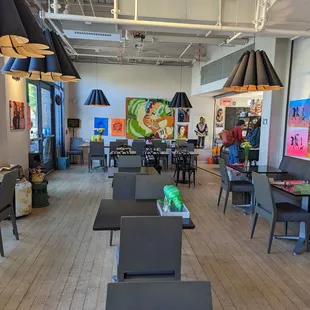 tables, chairs, and balloons