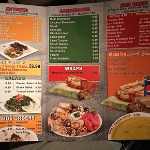 Entrees, sandwiches, subs, etc.