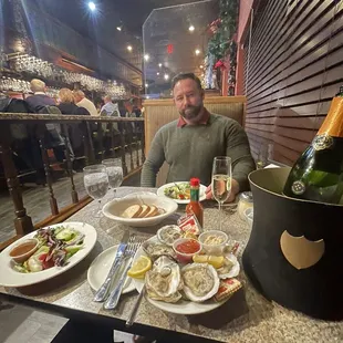Raw oysters and salads